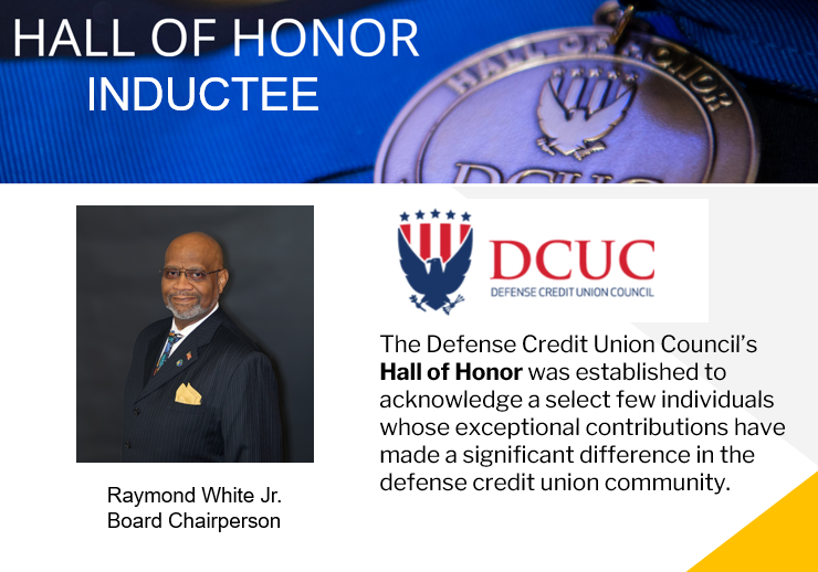 DCUC Hall of Honor Inductee graphic featuring Raymond White Jr., Board Chairperson